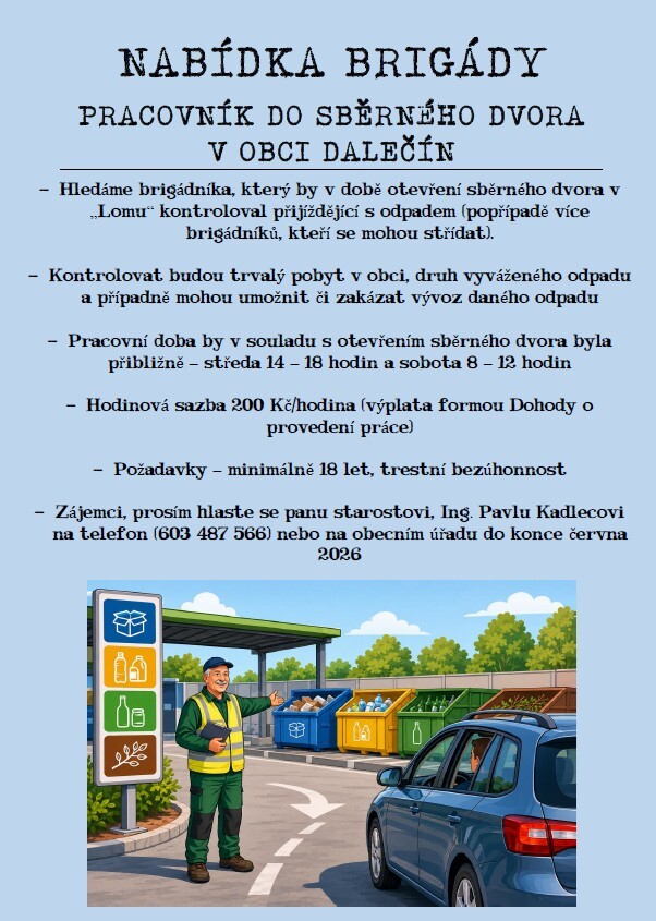 Hledáme brigádníky do sběrného dvora inzerát