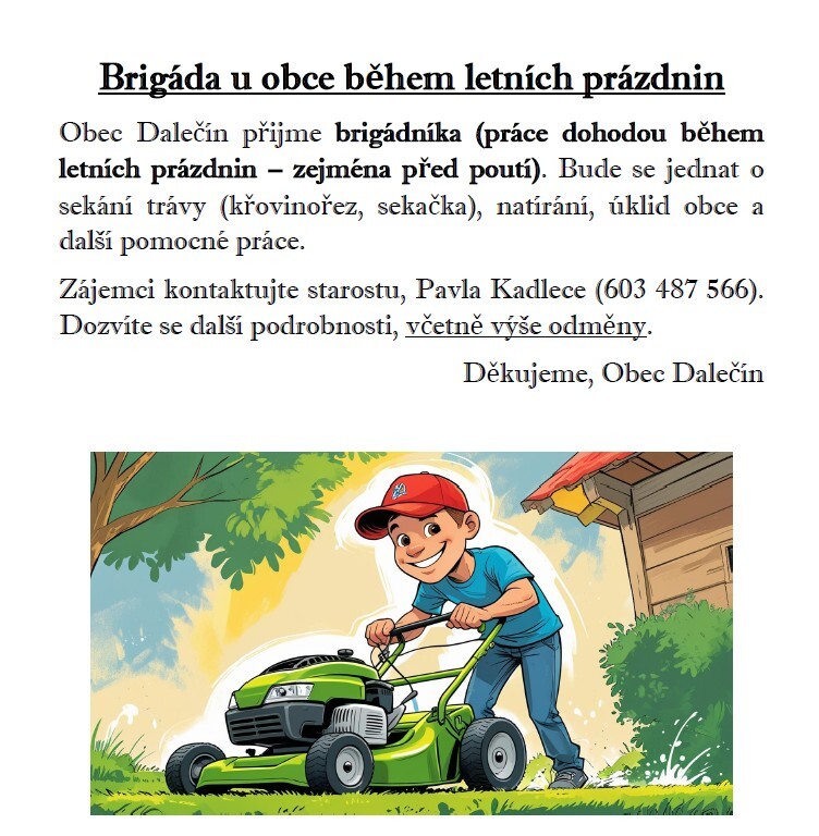 Letní brigáda (vhodná například pro studenty) plakátek  - inzerát