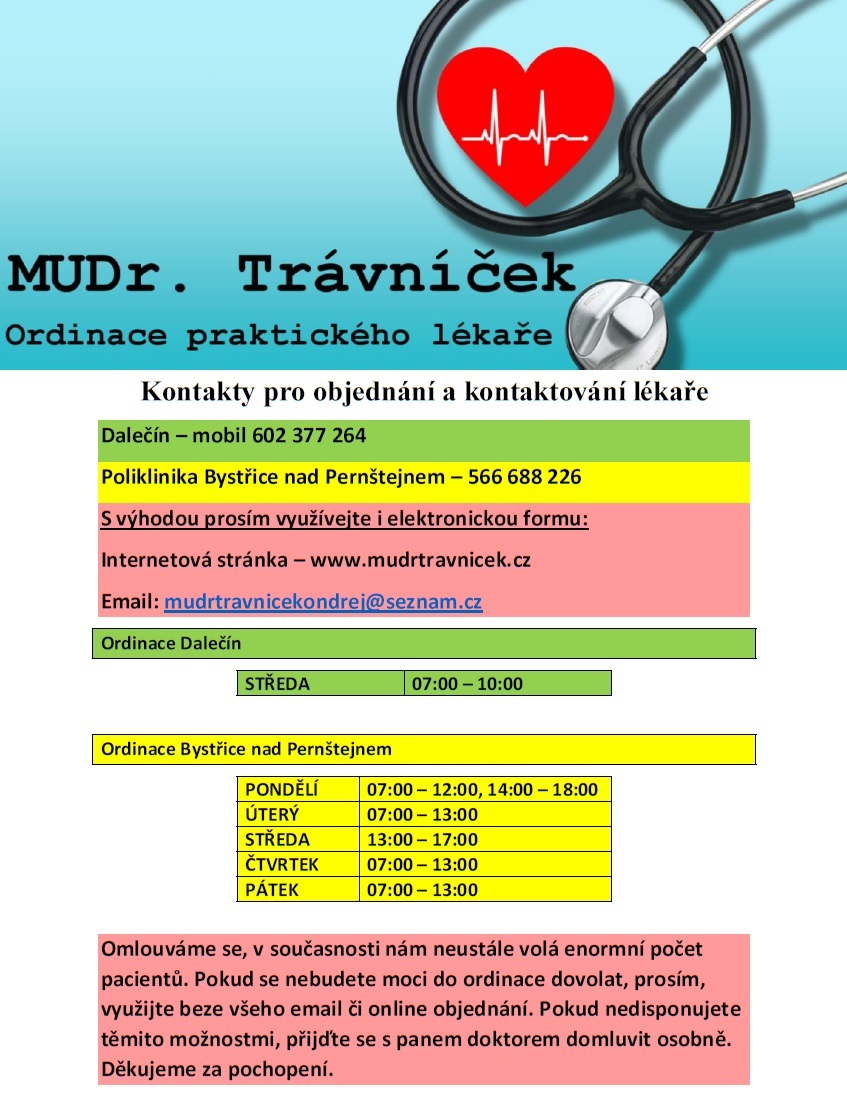 Ordinace MUDr. Trávníčka  plakátek, informace