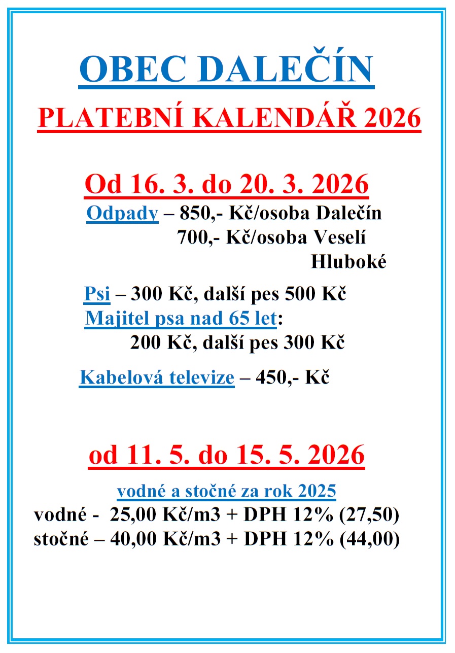 Poplatky v roce 2026 výše poplatků