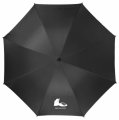 Holový deštník – vystřelovací, černý, s kovovou konstrukcí a dřevěnou tyčí a držadlem, motiv zřícenina hradu, černý deštník s bílým obrázkem. Cena 200 Kč.
